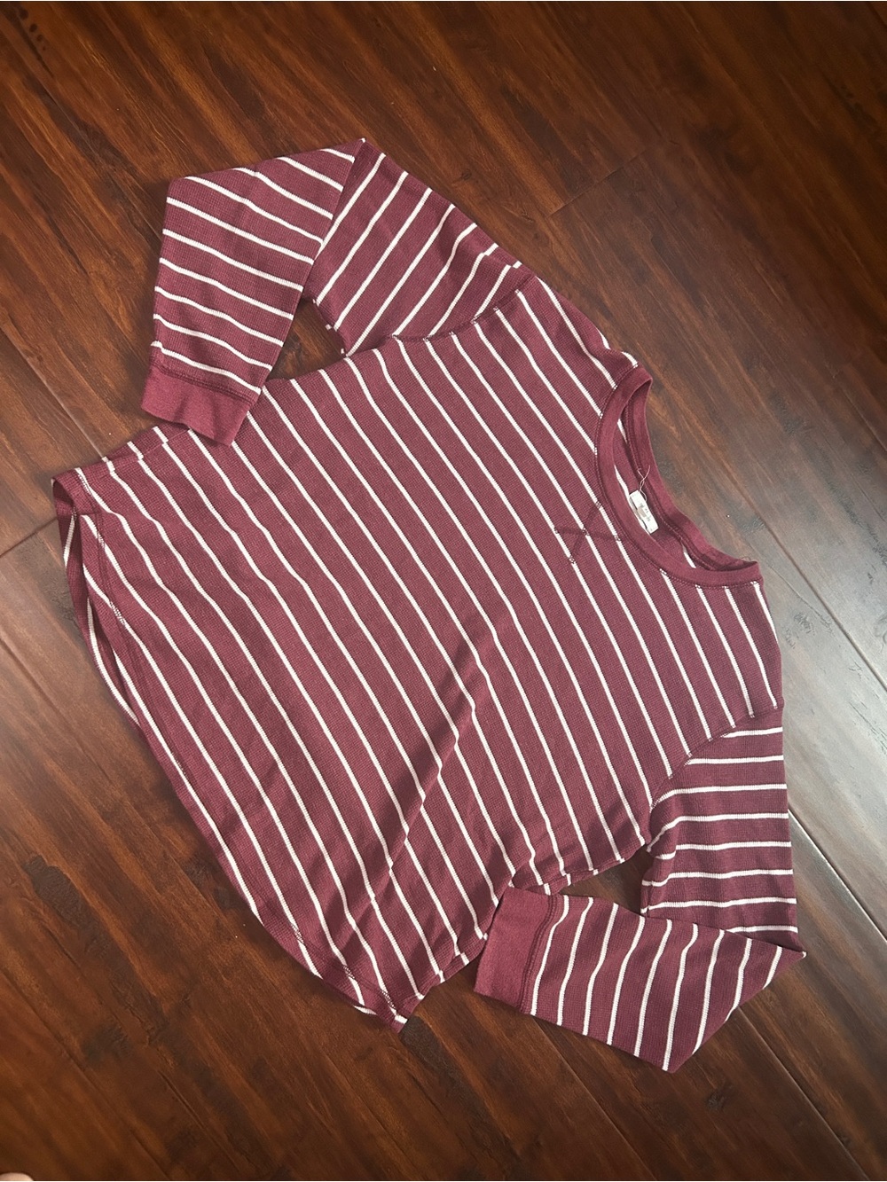 Striped Long-Sleeve Top in Burgundy and White - Women